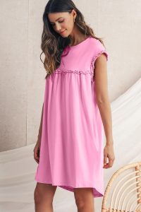 Pink Frilled Trim Crewneck Loose Fit Mini Dress - Image 6