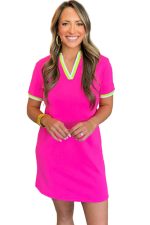 Rose Red Pop of Color Neckline T-shirt Dress - Image 10
