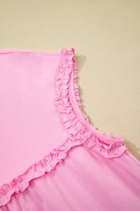 Pink Frilled Trim Crewneck Loose Fit Mini Dress - Image 13