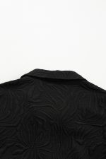 Black Jacquard Textured Quarter Zipper Pop of Color Neckline Dress - Image 9