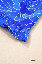 Blue Floral Print Ruffle Hem V Neck Flowy Mini Dress - Image 9