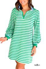 Green Pop of Color V Neck Striped Long Sleeve Mini Dress - Image 3
