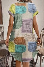 Multicolour Boho Geometric Print Button Up Mini Dress - Image 2