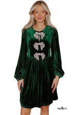 Evergreen Bowknot Decor High Waist Velvet Mini Dress - Image 8
