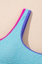 Rose Red Textured Colorblock One Piece Swimsuit - Image 11