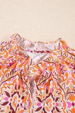 Khaki Abstract Print Long Sleeve Tied Neckline Mini Dress - Image 3