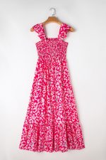 Pink Leopard Ruffle Straps Smocked High Waist Maxi Dress - Image 3