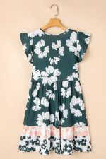 Dark Green Floral Print Ruffle Sleeve Empire Waist Mini Dress - Image 9