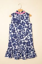 Blue Floral Sleeveless Notched V Neck Mini Dress - Image 10