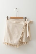 Apricot Boho Tassel Trim Wrap Knot Side Mini Skort - Image 7