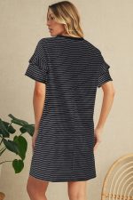 Black Stripe Ruffle Short Sleeve T Shirt Mini Dress - Image 2