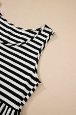 Black Stripe U Neck Sleeveless Loose Fit Mini Dress - Image 8