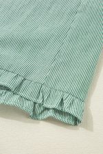 Green Stripe Frill Trim Pocket Button Up Mini Dress - Image 10