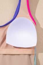 Rose Red Textured Colorblock One Piece Swimsuit - Image 12