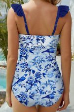 Blue Cutout Ruffle Spaghetti Strap One-Piece Swimwear - Image 2