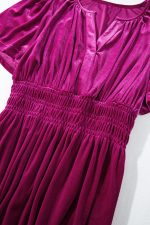 Red Dahlia Velvet Short Sleeve Shirred Waist Tiered Maxi Dress - Image 13