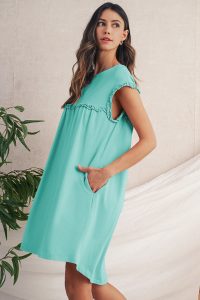 Mint Green Frilled Trim Crewneck Loose Fit Mini Dress - Image 8