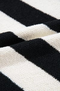 Black Mixed Striped Print Half Placket Collared Cap Sleeve Bodycon Sweater Dress - Image 14