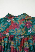 Green Floral Frill V Neck Puff Sleeve Ruffle Mini Dress - Image 12