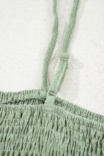 Smoke Green Solid Color Shirred Spaghetti Strap Textured Dress - Image 13