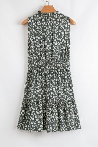 Green Boho Floral Print V Neck Knot Waist Sleeveless Dress - Image 9