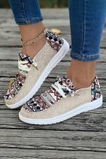 Brown Geometric Print Patchwork Sneakers - Image 2