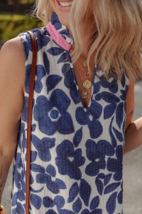 Blue Floral Sleeveless Notched V Neck Mini Dress - Image 8