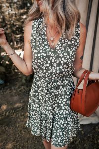 Green Boho Floral Print V Neck Knot Waist Sleeveless Dress - Image 3