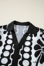 Black Abstract Print V Neck Puff Sleeve Mini Dress - Image 7
