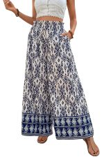 Blue Ethnic Print High Waist Wide Leg Loose Pants - Image 15