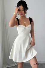 White Sweetheart Neck Tie Shoulder Mini Dress - Image 5