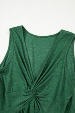 Blackish Green Twisted High Waist Sleeveless V Neck Mini Dress - Image 7