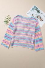 Purple Striped Hollow Knit Summer Beach Cover Up - Image 11