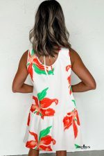 Red Floral Print Tie Front Ruffle Hem Mini Dress - Image 2