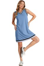 Myosotis Contrast Trim V Neck Sleeveless Mini Dress - Image 7