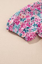 Pink Allover Floral Print Collar Half Button Short Sleeve Loose Dress - Image 10