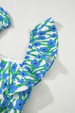 Blue Floral Print Square Neck Ruffled Strap Maxi Dress - Image 14