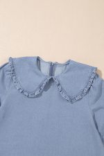 Beau Blue Frill Trim Peter Pan Collar Denim Babydoll Dress - Image 12